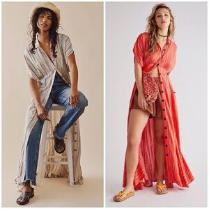 Anthropologie Red Striped Button-Front Maxi Dress